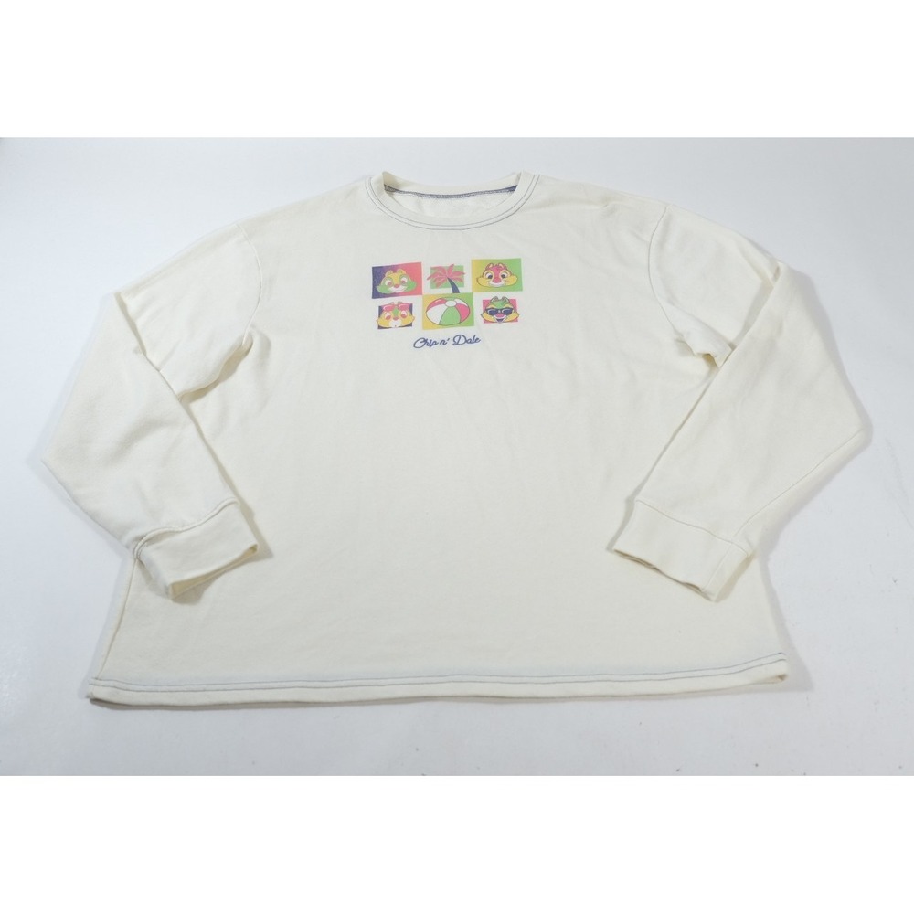 Disney Sweatshirt Women XL Cream Chip N Dale Graphic  Long Sleeve Top